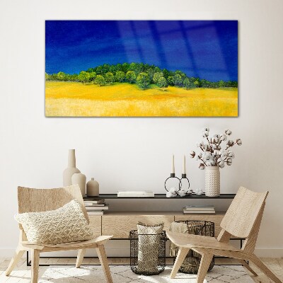 Obraz na skle Pole malování oblohy stromy