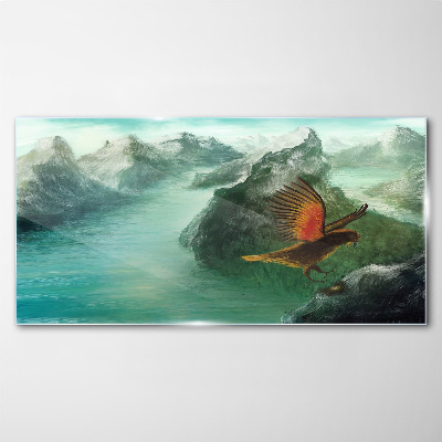 Obraz na skle Malování hory zvířecí pták