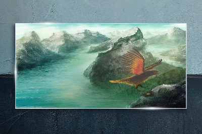Obraz na skle Malování hory zvířecí pták