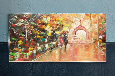 Obraz na skle Podzimní alej s deštníky