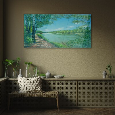Obraz na skle Malba řeka las příroda