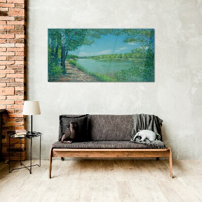 Obraz na skle Malba řeka las příroda