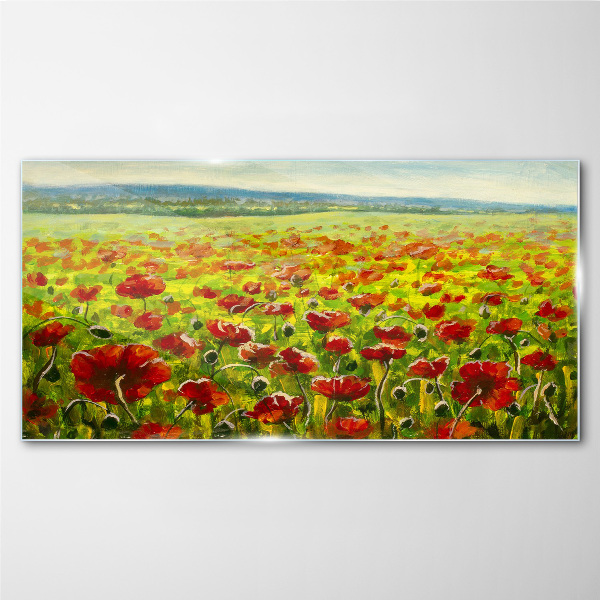Obraz na skle Malování květiny louka maki