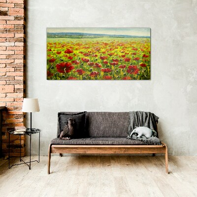 Obraz na skle Malování květiny louka maki