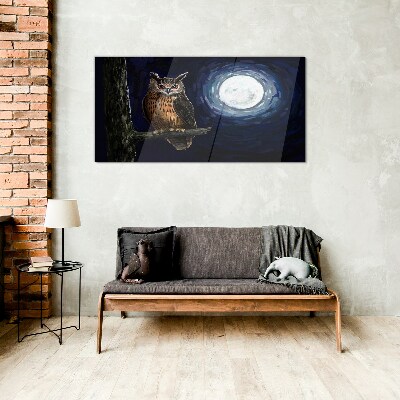Obraz na skle strom větev sova noční měsíc