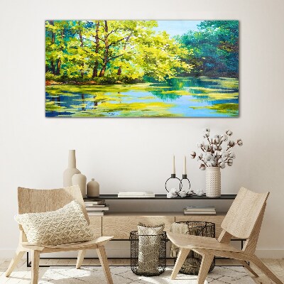 Obraz na skle Jezero řeky strom tráva