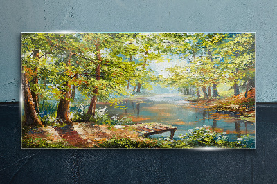 Obraz na skle Klidná lesní krajina u jezera