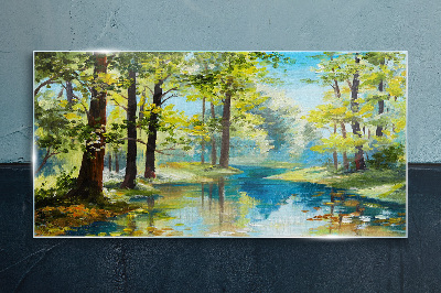 Obraz na skle Klidná lesní krajina u vody