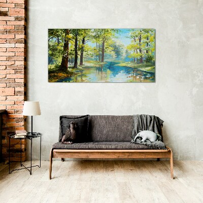 Obraz na skle Malování lesní řeka příroda