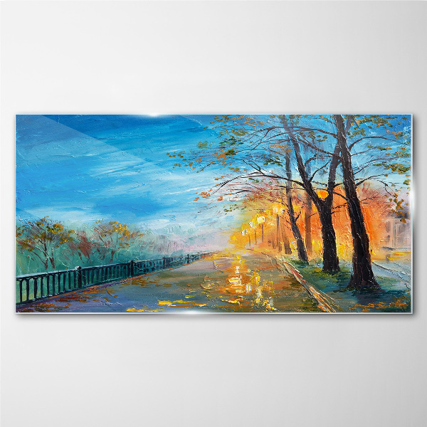 Obraz na skle Malování stromů parku lampy