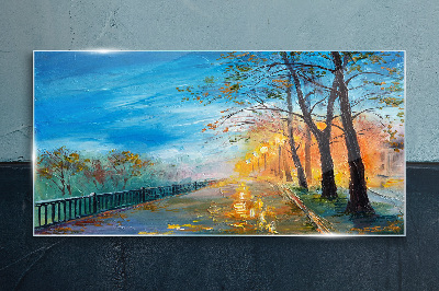 Obraz na skle Malování stromů parku lampy