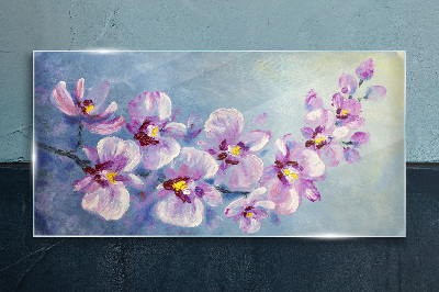 Obraz na skle Květinové orchideje na modrém pozadí