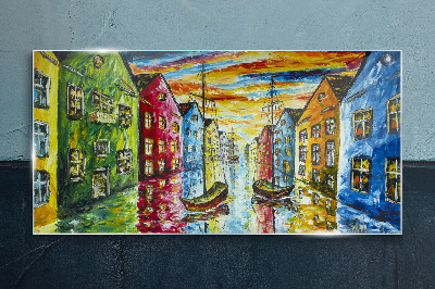 Obraz na skle Barevné řadové domy u řeky