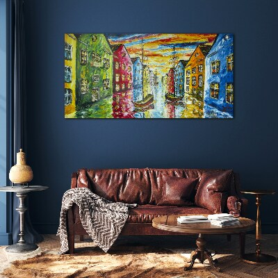 Obraz na skle Malba abstrakce domy
