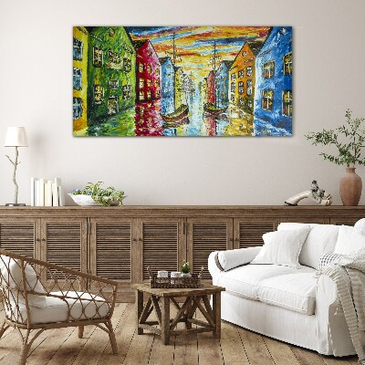 Obraz na skle Malba abstrakce domy
