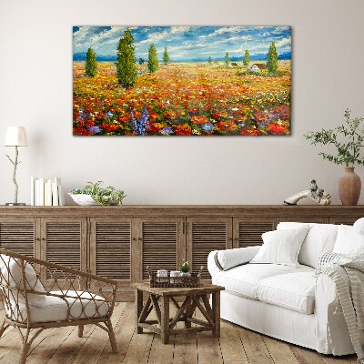 Obraz na skle Malování květin Pole