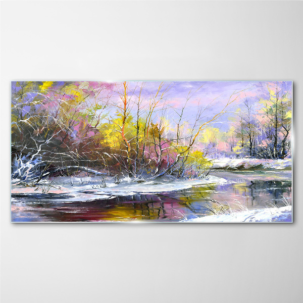 Obraz na skle Zimní strom řeka volně žijících živočichů