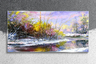 Obraz na skle Zimní strom řeka volně žijících živočichů