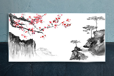 Obraz na skle Květinové krajiny v japonském stylu