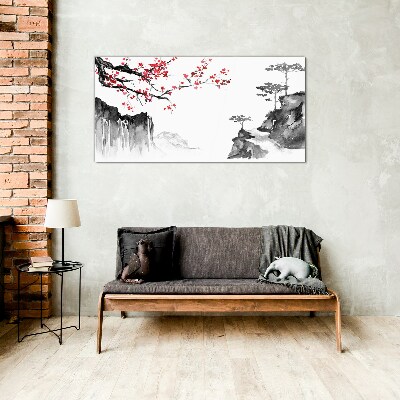 Obraz na skle Květinové krajiny v japonském stylu