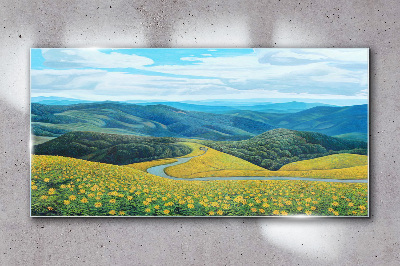 Obraz na skle Květiny hory stromy krajina