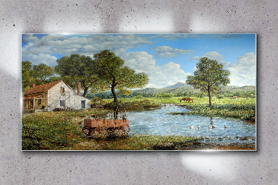 Obraz na skle Klidná venkovská krajina s řekou