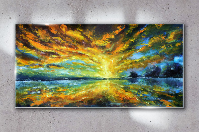 Obraz na skle Jezero stromy Sky Sun