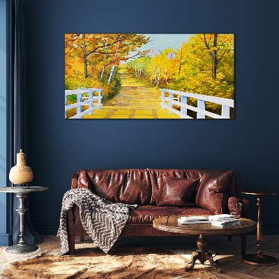 Obraz na skle Bridge Forest podzim