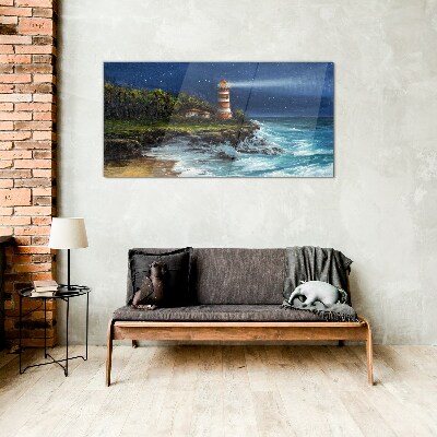 Obraz na skle Lighthouse pobřeží vlny