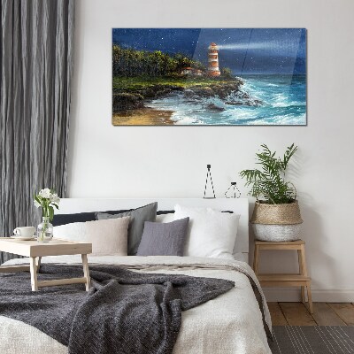 Obraz na skle Lighthouse pobřeží vlny