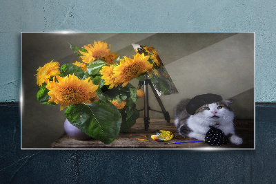 Obraz na skle Květiny Zvířecí kočka