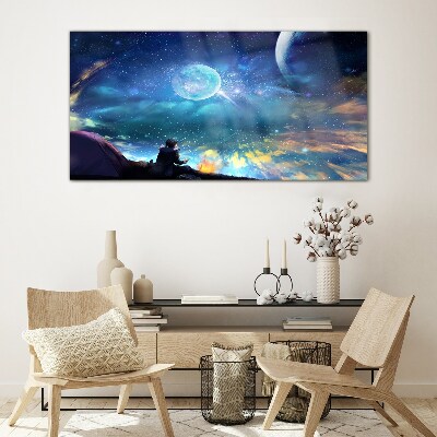 Obraz na skle Noční obloha hvězda měsíc