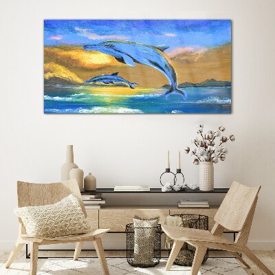Obraz na skle Abstrakce Dolphins Sun