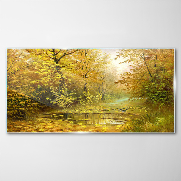 Obraz na skle Lesní řeka podzimní volně žijících živočichů