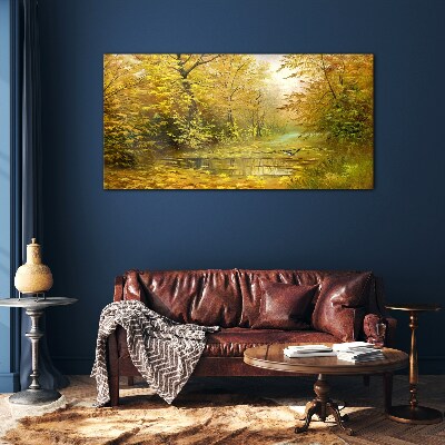 Obraz na skle Lesní řeka podzimní volně žijících živočichů