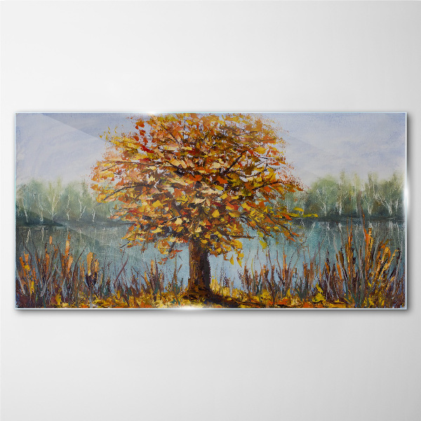 Obraz na skle Jezero stromy podzimní listí