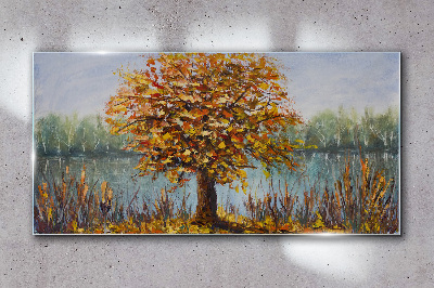Obraz na skle Jezero stromy podzimní listí