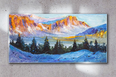 Obraz na skle Zimní sníh stromy hory