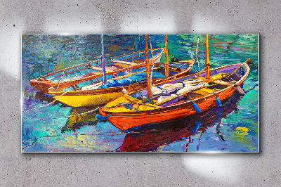 Obraz na skle Barevné lodě na klidné vodě