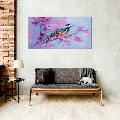 Obraz na skle větev květiny zvířecí pták