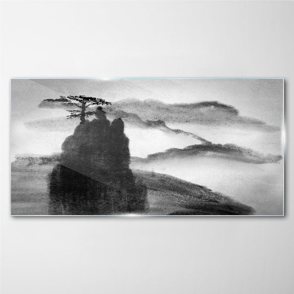 Obraz na skle Horský strom mlhou
