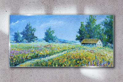 Obraz na skle Krajina krajina květiny Chata