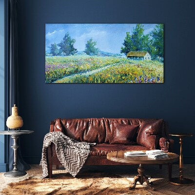 Obraz na skle Krajina krajina květiny Chata