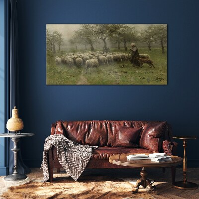 Obraz na skle Rustikální strom ovce ovce