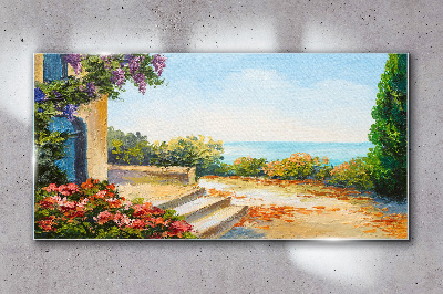 Obraz na skle Pobřeží květiny moře mraky