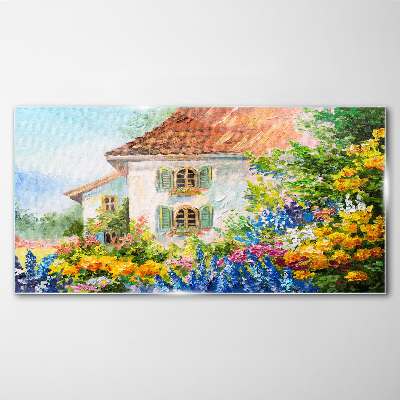 Obraz na skle Venkovy květiny dům příroda
