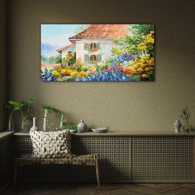 Obraz na skle Venkovy květiny dům příroda
