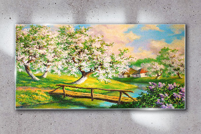 Obraz na skle Řeka strom květiny příroda