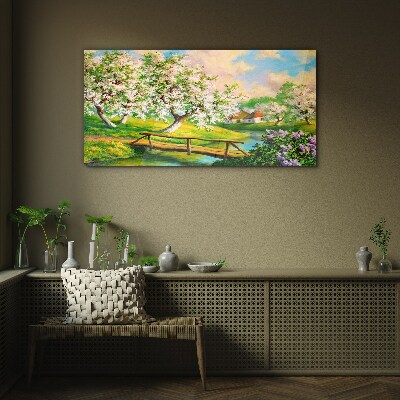 Obraz na skle Řeka strom květiny příroda