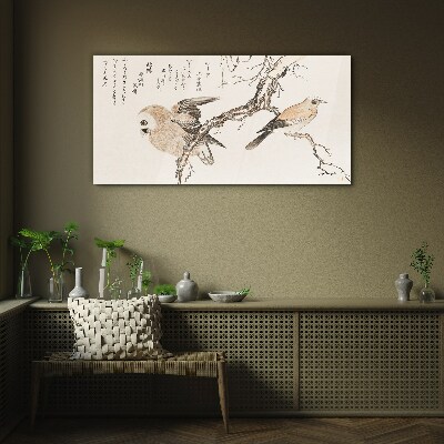 Obraz na skle Asie větve zvířat ptáků